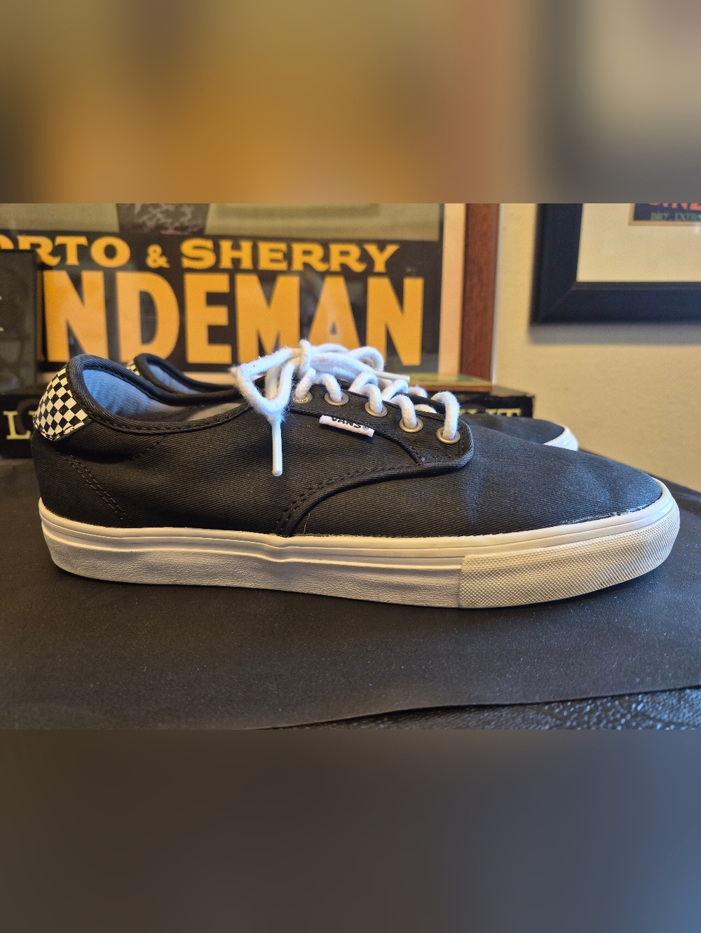 Vans Men's Size 9 Women's 10.5 Black Canvas Low-Top Sneakers Checkerboard Heel